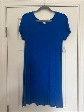 Blue Short Sleeve Scoop Neck Dress